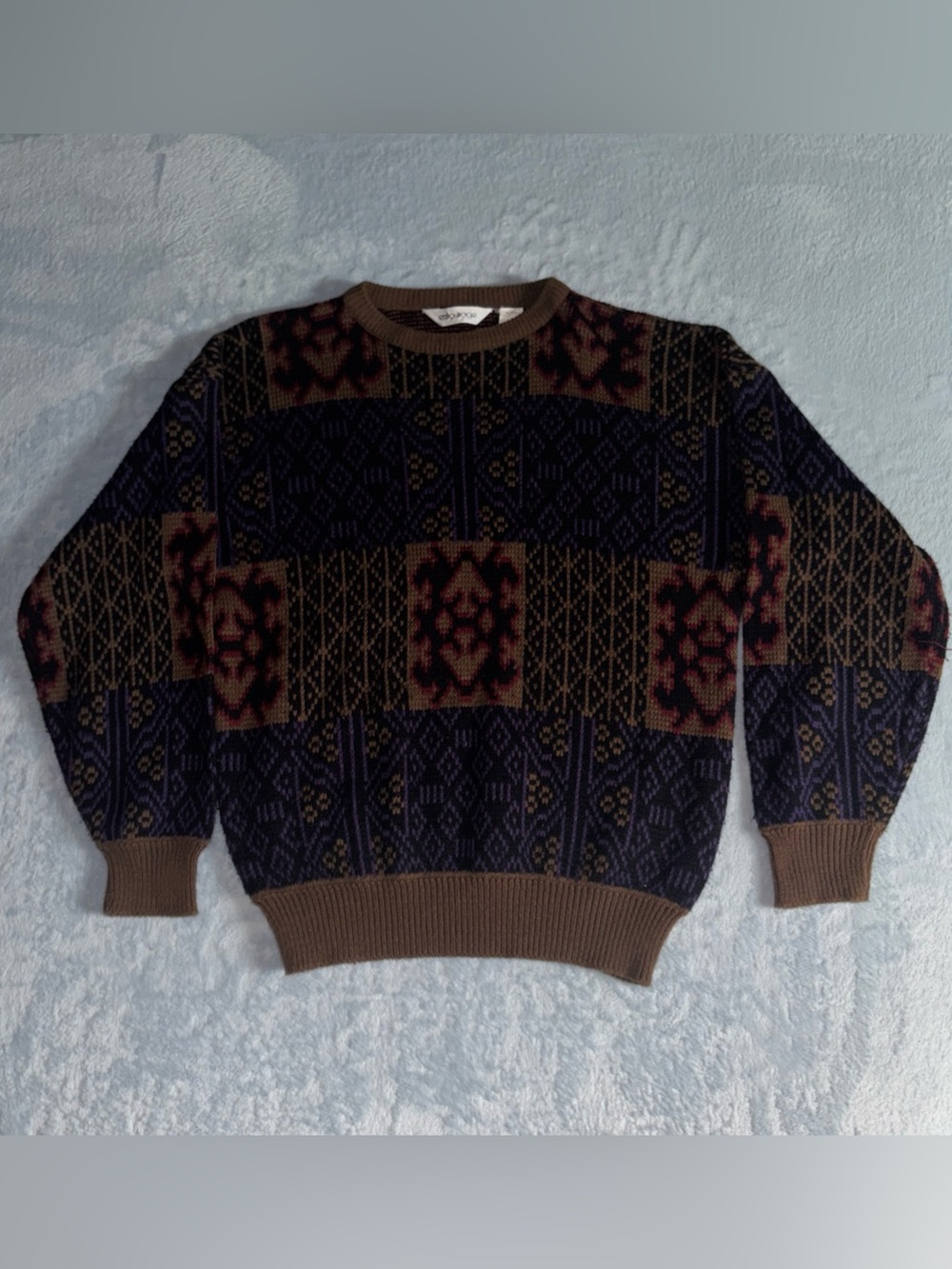 Vintage Mens Knit Sweater Entourage Size M Purple Brown 90's Crew Neck